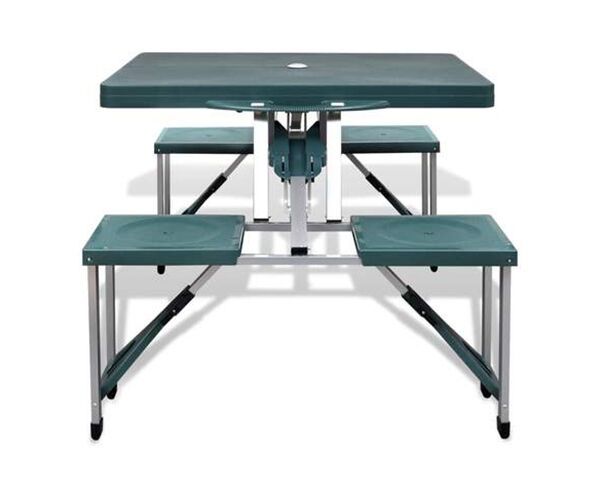 Foldable Green Camping Table with 4 Stools